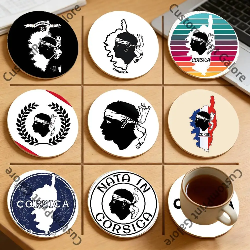 

Corsica Corse France Flag Round Pine Coasters Durable Reusable Beautiful Home Decor Non-Slip Water-Resistant