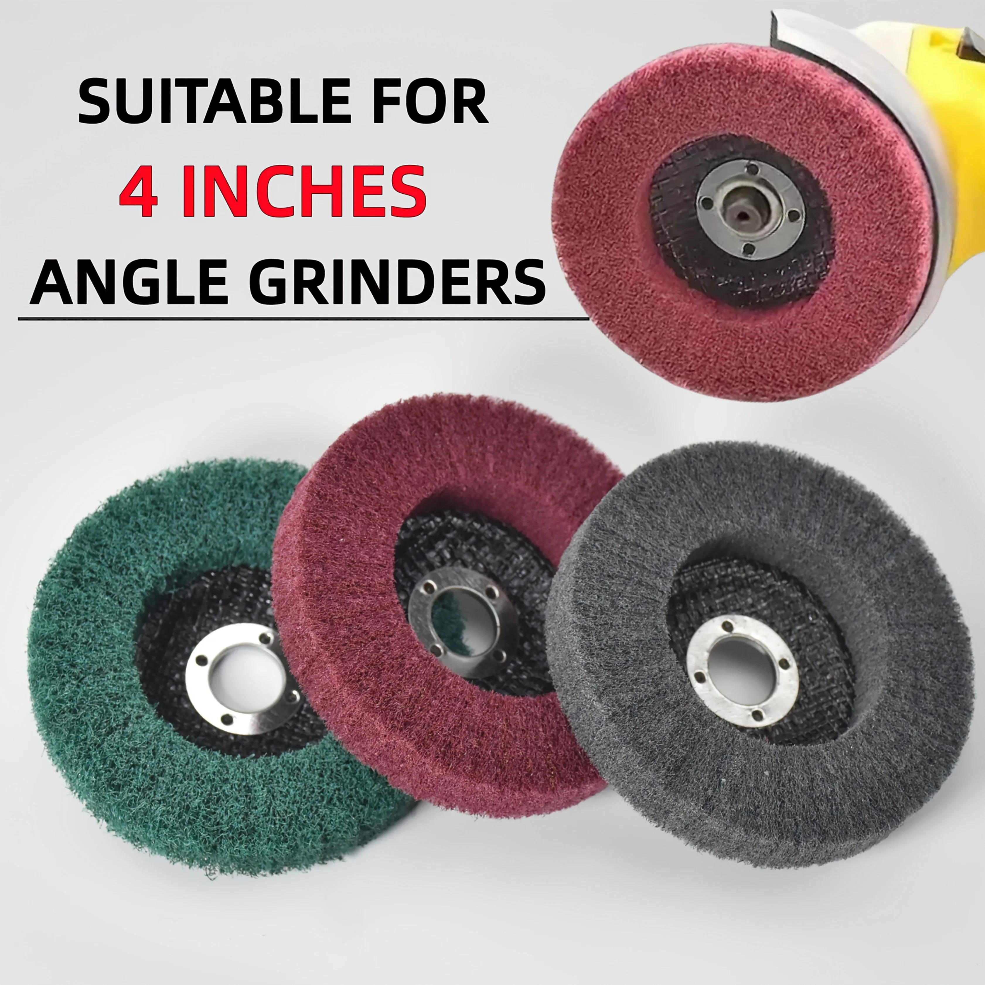 

Набор из 3/9 предметов: 4-дюймовые полировальные круги из нейлонового волокна с металлической основой, подходят для удаления заусенцев и ржавчины с сложных поверхностей.