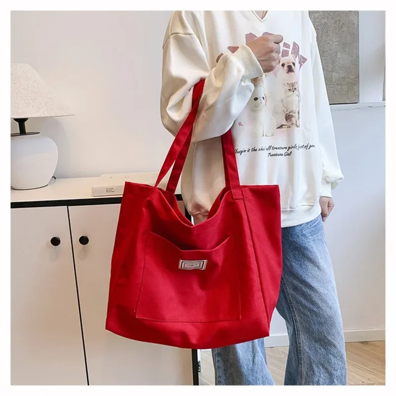 2024 Autumn New Women's Bag Korean Large-capacity Tote Bag Canvas Commuting Simple Literary Shoulder Back Handbag Women