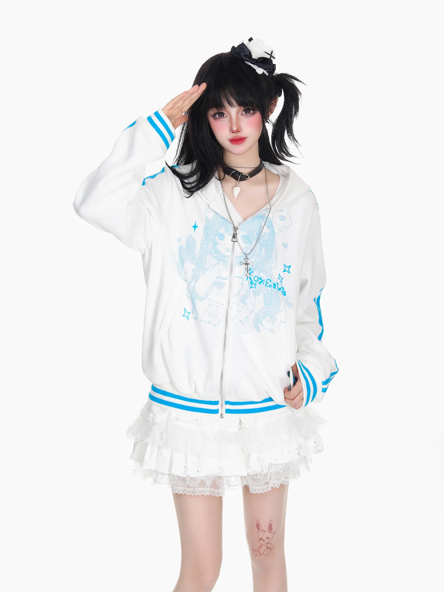 Sudaderas con capucha de estilo subcultura japonesa para mujer, sudaderas con estampado de dibujos animados, holgadas, versátiles, informales, de manga larga, con cremallera, chaquetas de otoño