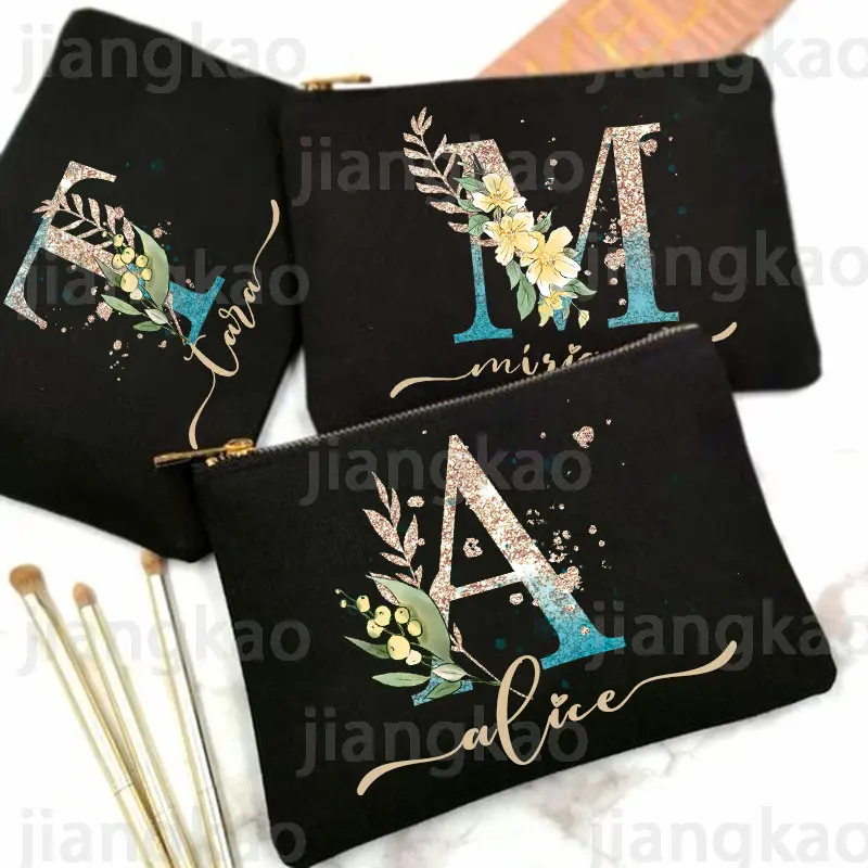 Personalized Makeup Bag Custom Initial with Name Cosmetic Case Travel Toiletry Organizer Birthday Christmas Wedding Gift for Her