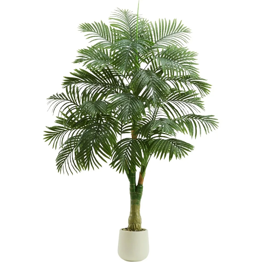 

Artificial Golden Vine Palm Tree 6FT Tall Fake Plant Large Tropical Palm Tree with 3 Realistic Trunks, Fake Palm Plant Art