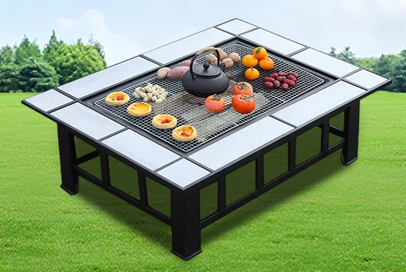 Garden Grill Square Barbecue Table Multi-person Charcoal Firewood Grill Heating Brazier Grill