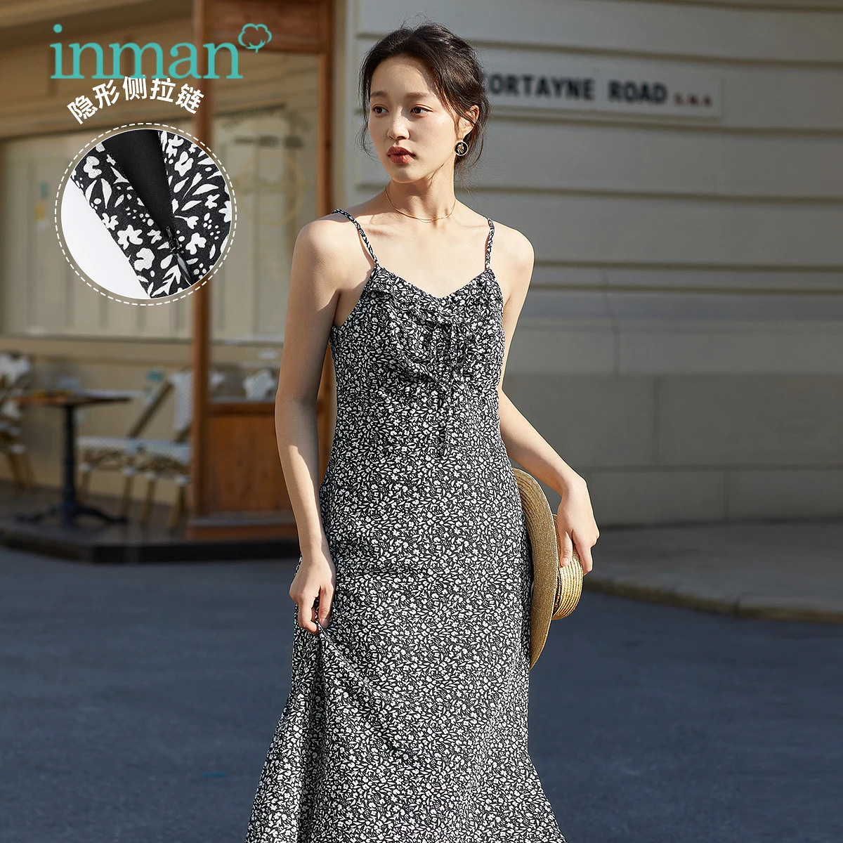 

INMAN Summer Women's Dress Camisole Dress Vestidos Vintage Chic Female Dress Waist A-Line Elegant Dress For Women Floral Print