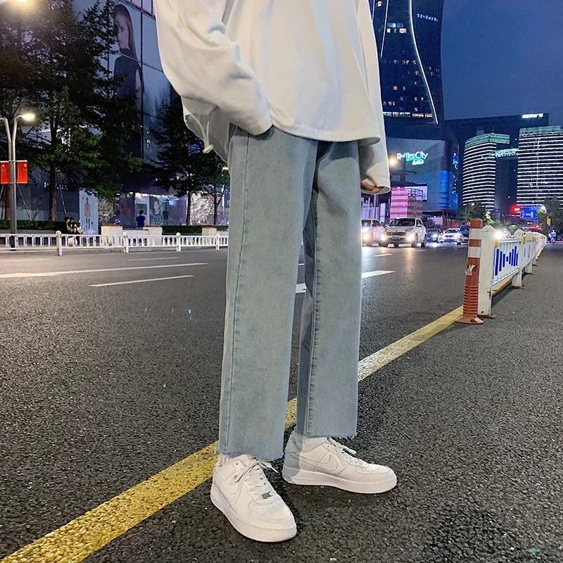 PantsMen Jeans 2023 Spring Summer Men Light Blue Pants Men's New Korea Style Loose Wide Leg Trousers Fashion Denim Streetwear