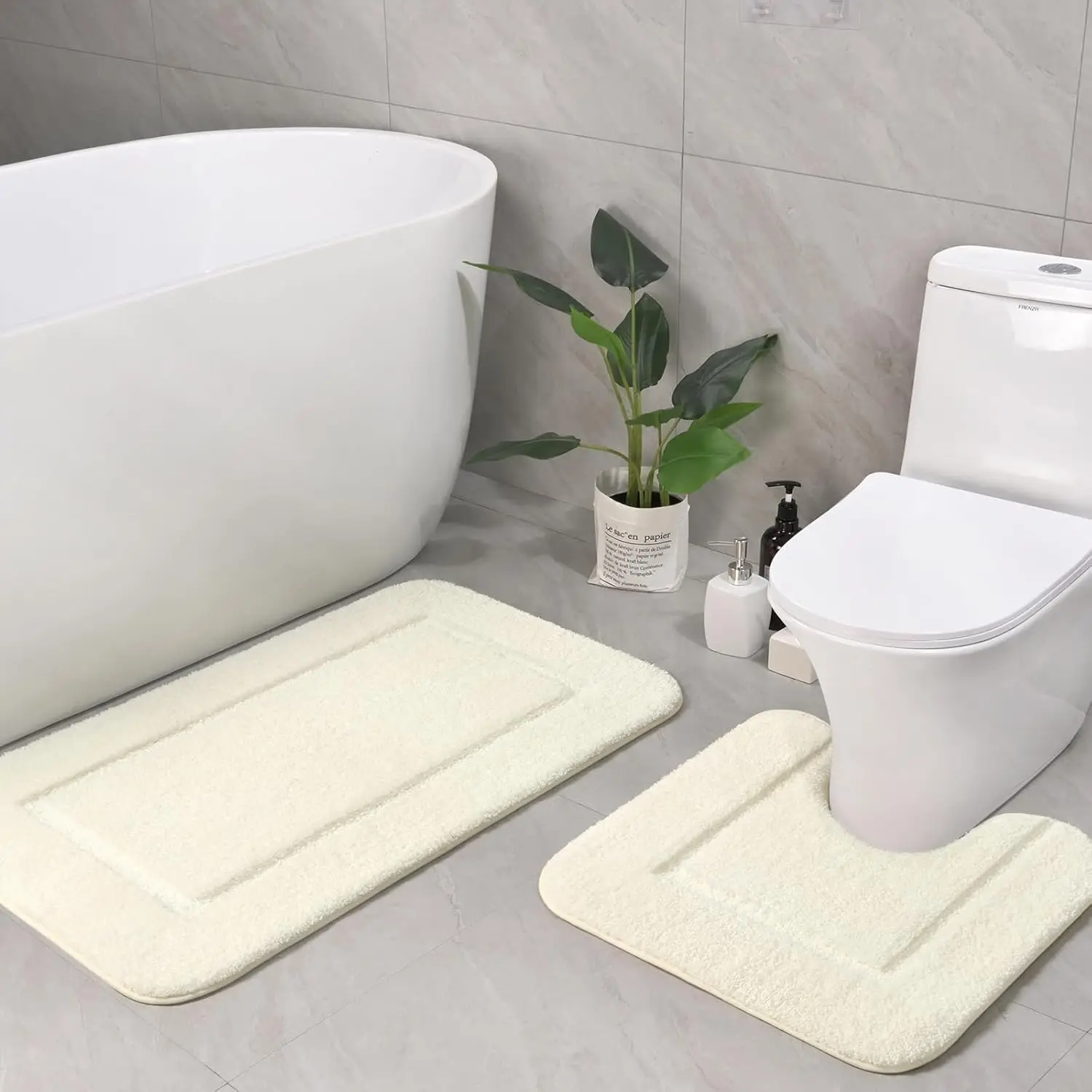 

Bathroom Rug Set Cream White, Soft Bath Rug Set 2 Piece Set, Toilet Mat U-Shaped 20x20 and 34x20 Bath Rugs, Quickly Dry