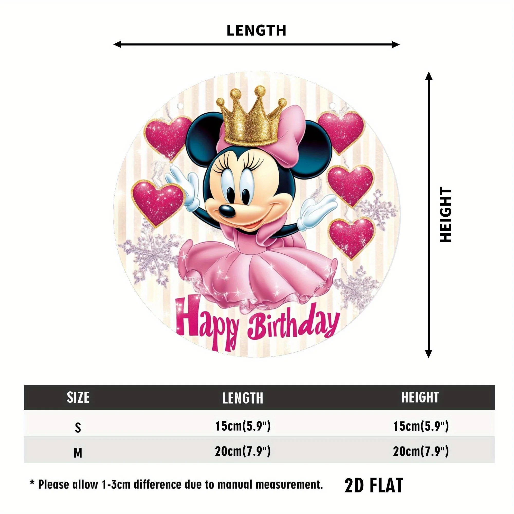 لافتة حائط أكريليك 2D مسطحة، قطعة واحدة من ديزني ميني ماوس - فستان وردي وتصميم تاج ذهبي، لا حاجة للكهرباء، ولادة عيد الحب