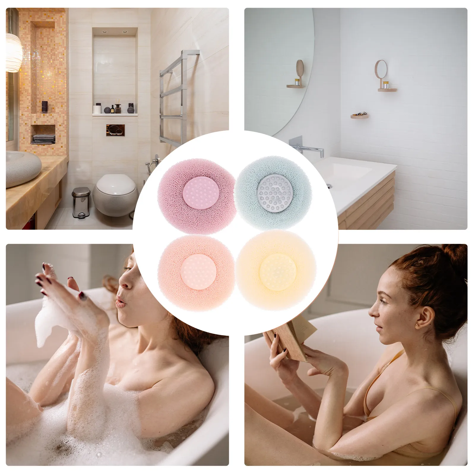 

4Pcs Bath Scrubber Ball Suction Cup Exfoliating Shower Tool Body Scrubber Bathing Skin Cleaner Shower Brush for Smooth Healthy