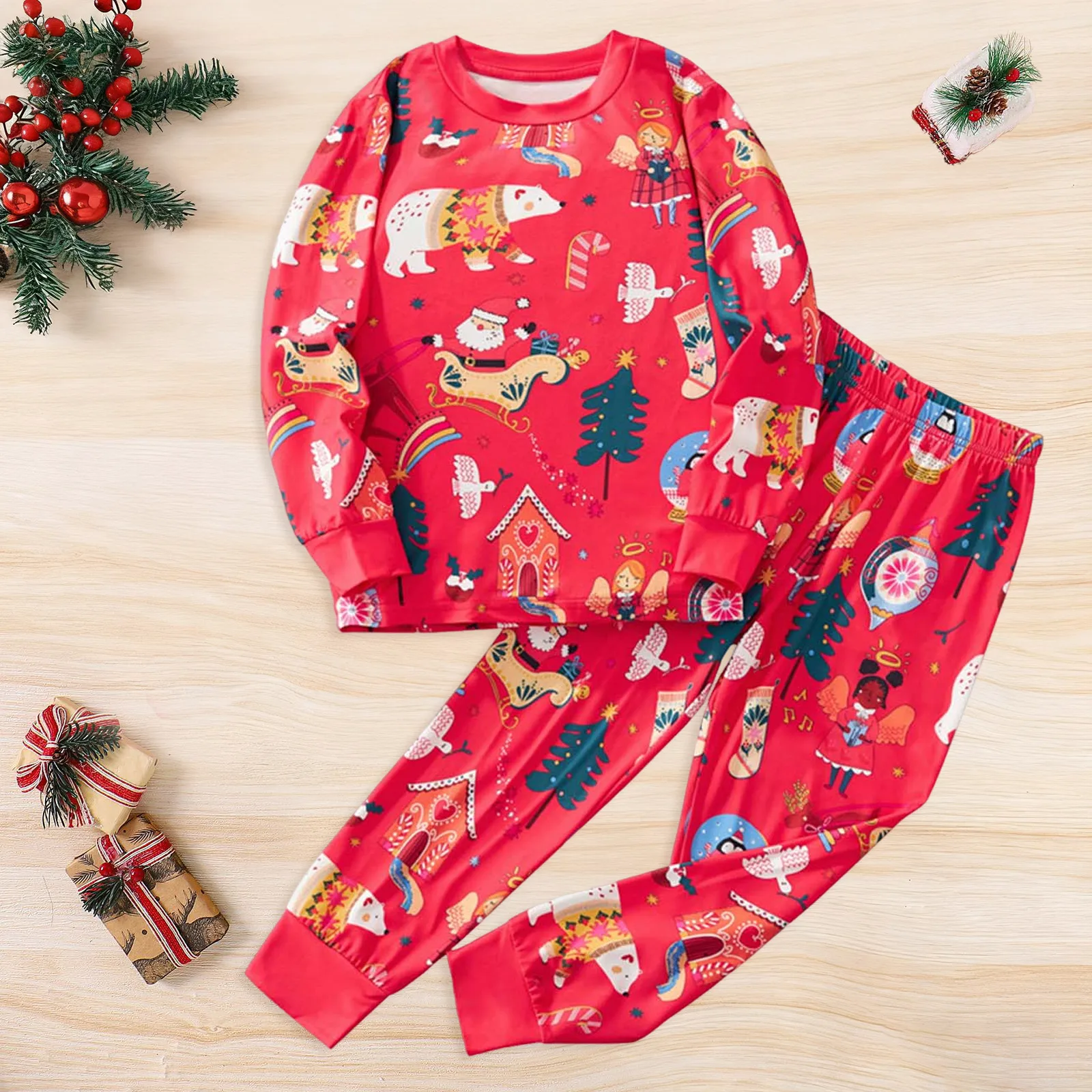 

Fall Winter Children Sets Fashionable Christmas Cartoon Printed Homewear Clothes Cotton Comfy Set For Kids Sleepwear Apparel