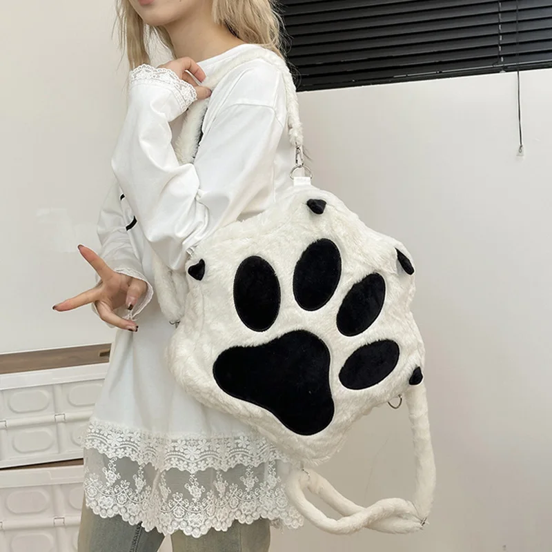 

Kawaii белый щенок кошачья лапа плюшевый рюкзак с регулируемыми ремнями забавная собака большая вместимость мягкие сумки с мягкими животными для девочек и женщин