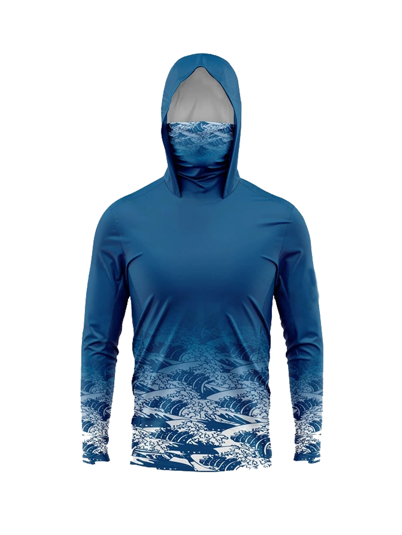 Men's Green Gradient Digital Camouflage Fishing Hoodie Sunscreen Long Sleeve Shirt Mask Quick Drying Outdoor Fishing Top