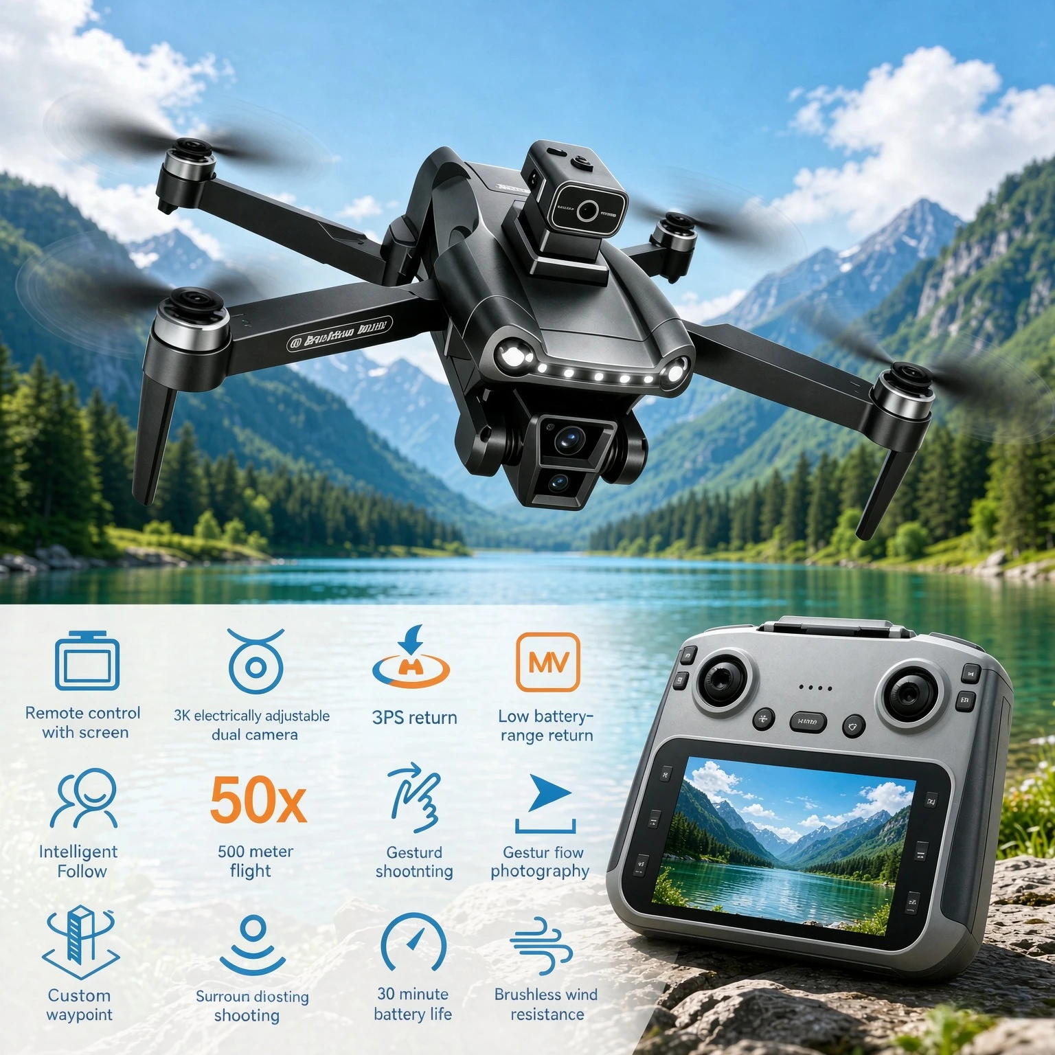Original V198MAX GPS Foldable Drone 8K Camera 5G WiFi FPV Brushless Motor Laser Obstacle Avoidance Optical Flow RC Quadcopter