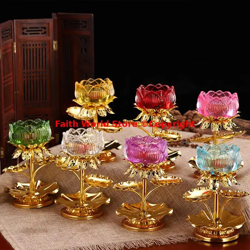 Buddhist temple altar supplies A Set 7pcs color Butter Lotus Lamp Thailand Vietnam Singapore Buddhist temple worship supplies