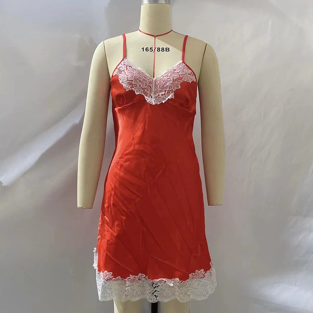 Nightgown Women Gown Sleepdress Sexy Lace Nighty Robe Spaghetti Strap Sleepwear Summer Silk Satin Nightdress Loungewear
