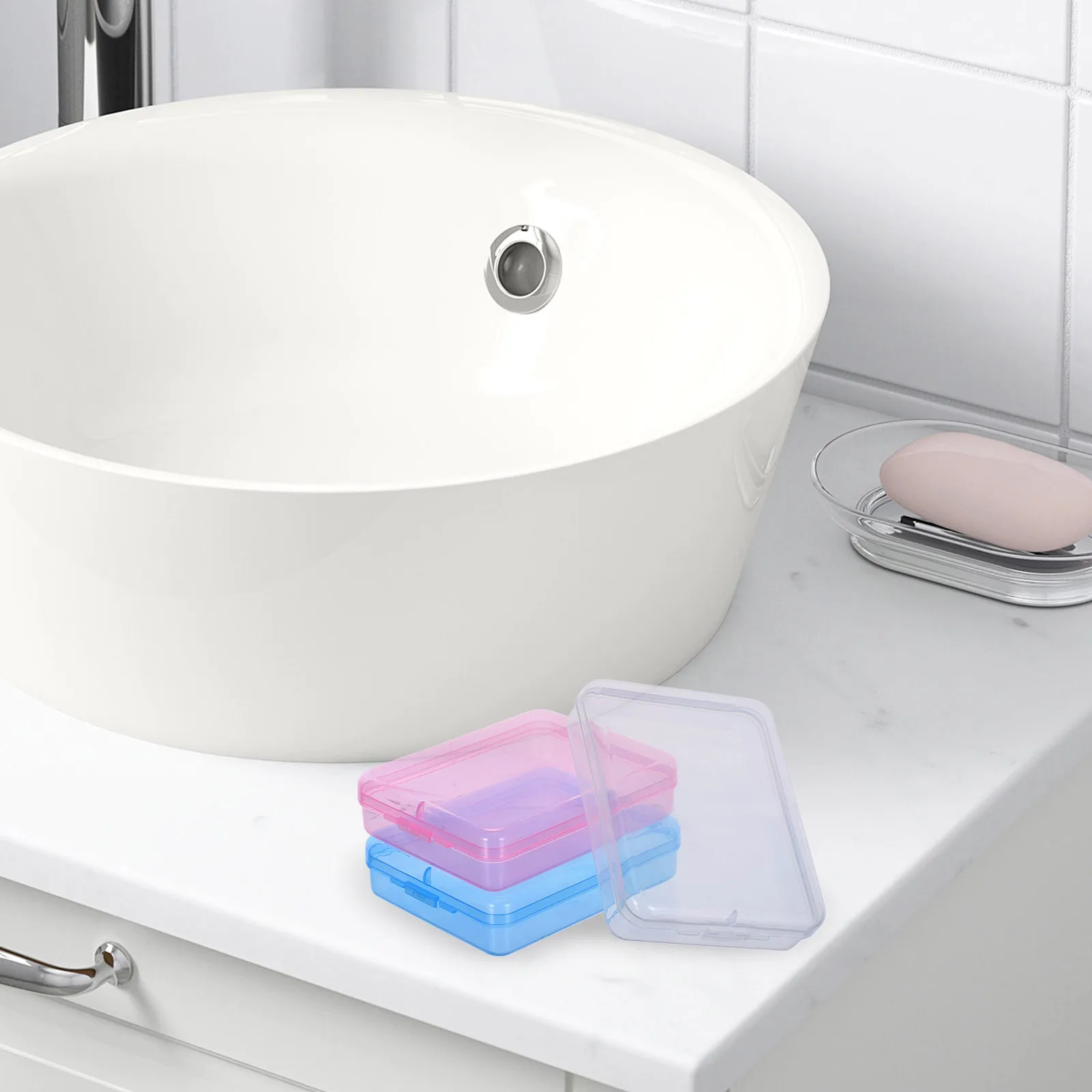 

3Pcs Portable Makeup Organizer: Travel Case with Transparent Lid for Cotton Rounds Swabs Sponges Bathroom Vanity