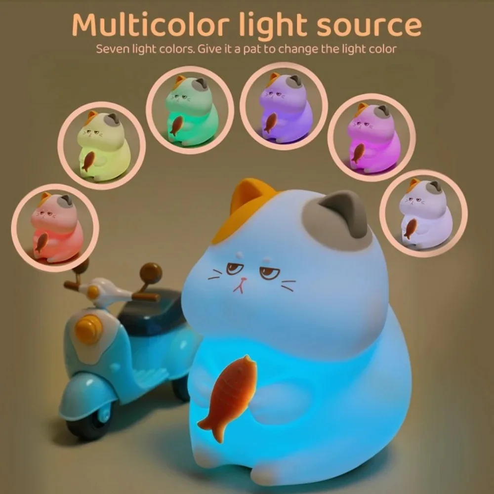 

High Quality Silicone Cat Night Light Adjustable in 7 Colors Rechargeable Touch Light Cordless Dimmable Sleeping Light