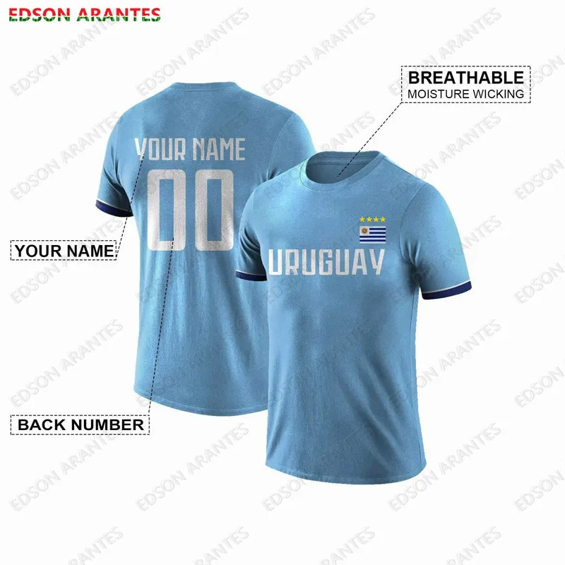 Uruguay Short Sleeve T-Shirt Men Women Personalized Name Number Futbol Tee Jersey Custom Adult Kids Patriotic Fans Sport Clothes