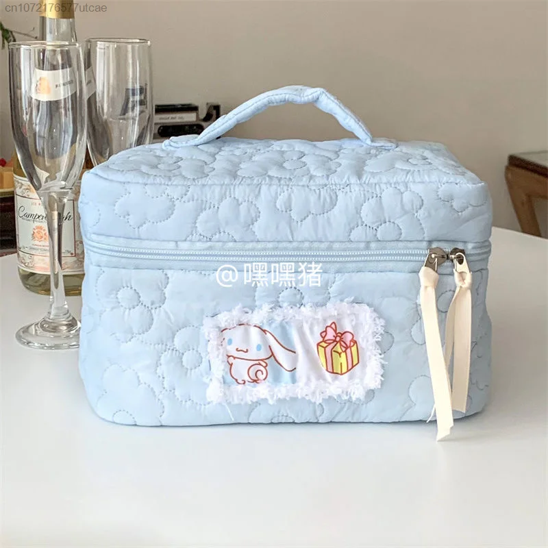 Sanrio Melody Cinnamoroll Hello Kitty Soft Cotton Cosmetic Bags Women\'s Zipper Large Capacity Cute Makeup Bag Storage Bag