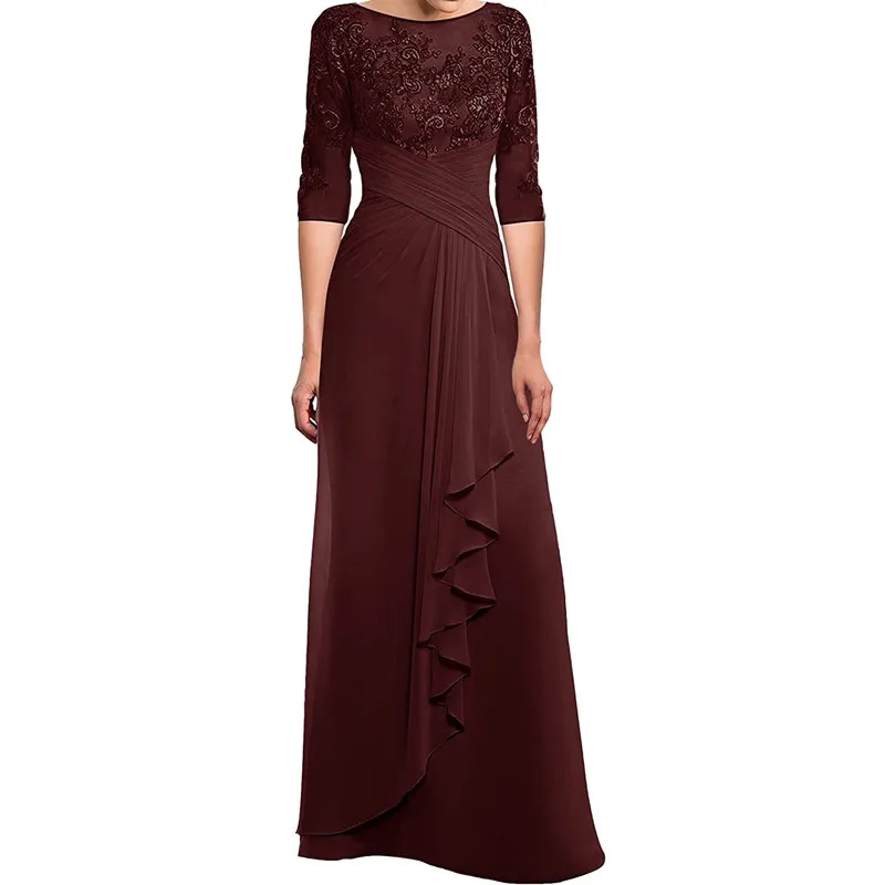Mother of The Bride Dresses with Sleeves Chiffon Off Shoulder Lace Formal Evening Gown Wedding Guest Dresses for Women