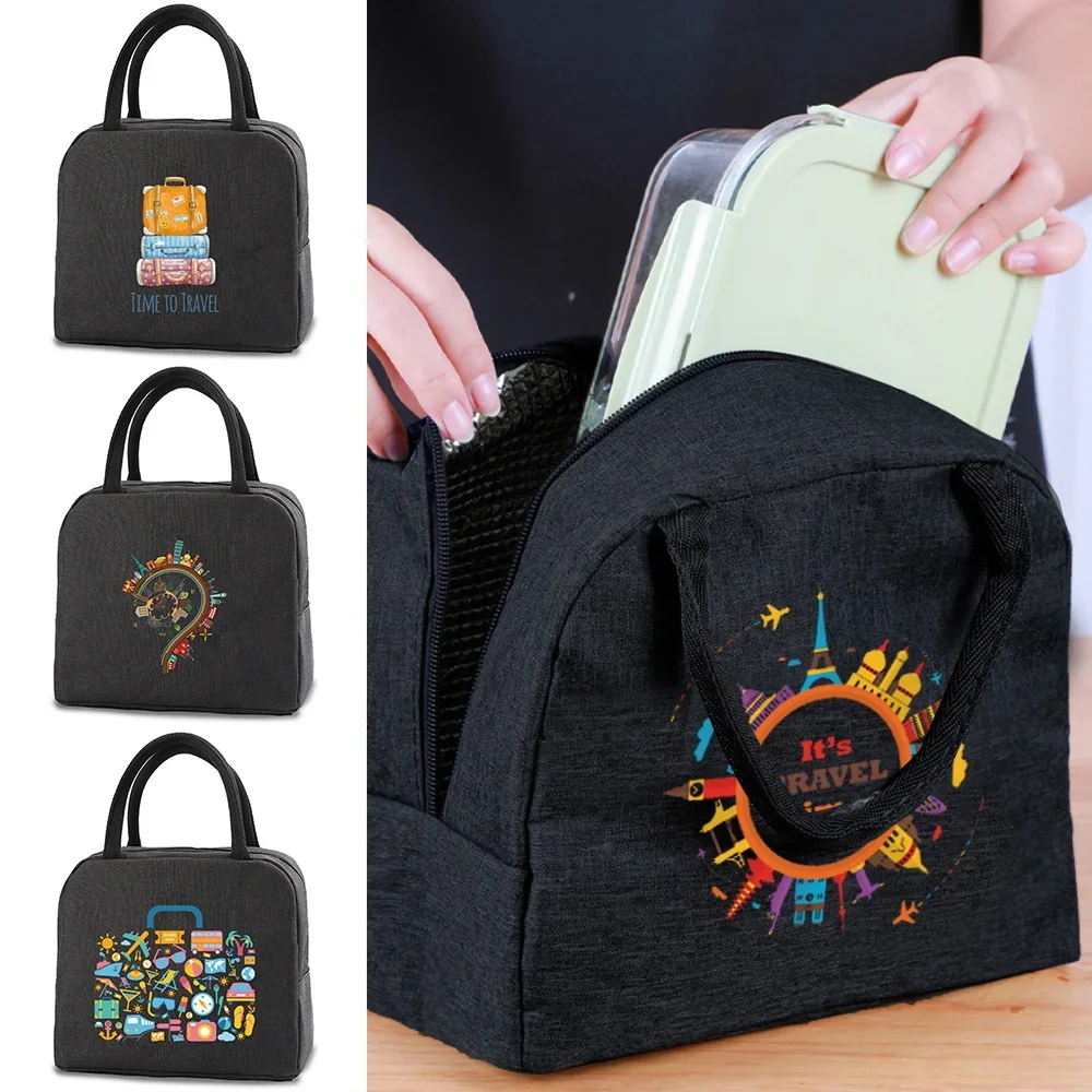 

Insulated Lunch Bag Canvas Handbag Portable Cooler Box Canvas Cold Food Container School Picnic Men Women Kids Travel Dinner Box