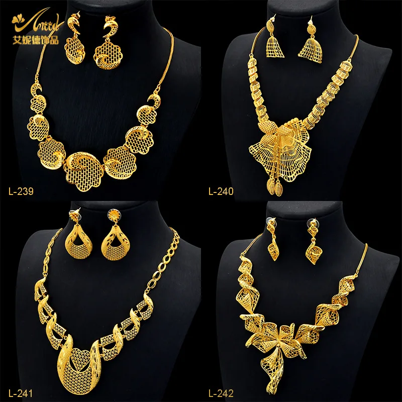 Vietnam Middle East Bridal Necklace Earrings Two Pieces of Alcohol Brass Flower Pendant Jewelry Set Gold-plated Jewelry