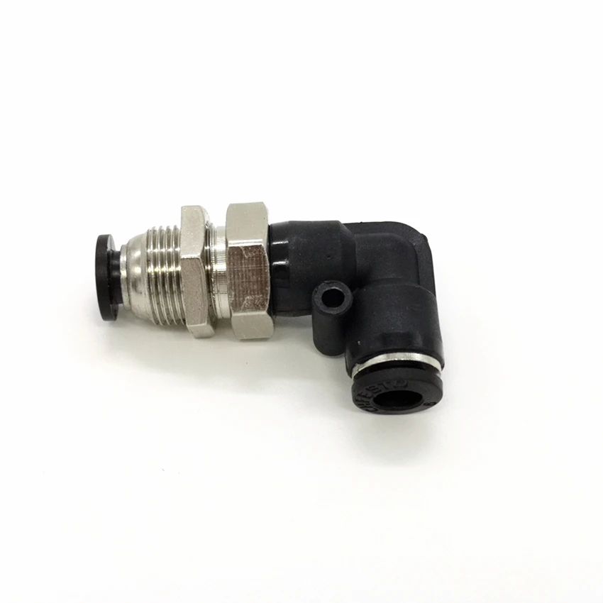 1pcs Bulkhead  Elbow Pneumatic  fitting 6mm 90 degree Pneumatic connector L Elbow bulkhead fitiing PLM-6