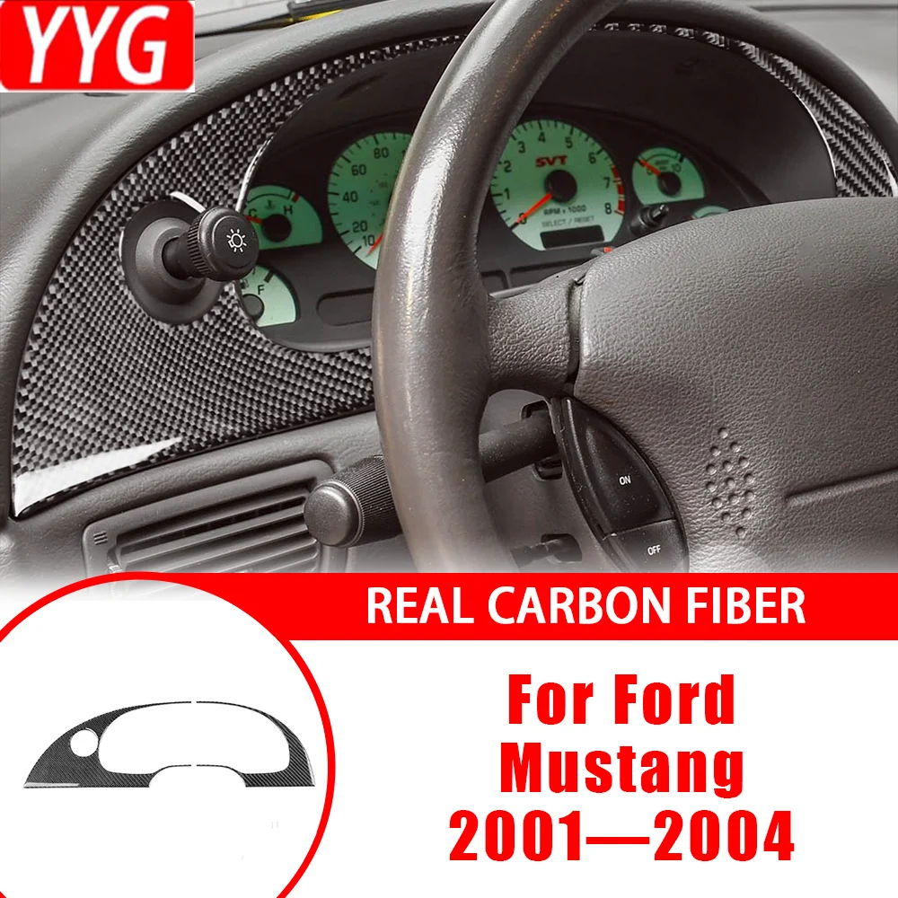 ألياف الكربون عداد السرعة لوحة القيادة المحيطي الداخلية اكسسوارات السيارات غطاء الكسوة ملصق تعديل لفورد موستانج 2001—2004