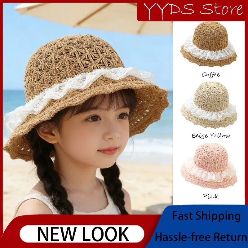 Spring Summer Kids Straw Bucket Hat Breathable Wide Brim Sun Hat For Baby Outdoor Travel
