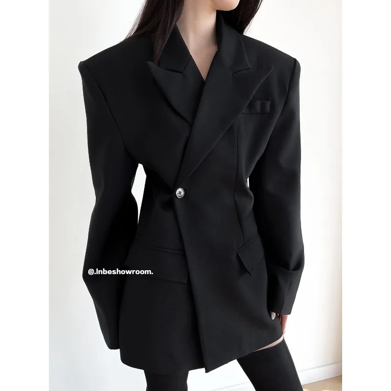Women's Spring Autumn Blsack Blazers Jacket Blouse Suit Waisted Mid-length Button Trend Premium Design Leisure Simple Brand New