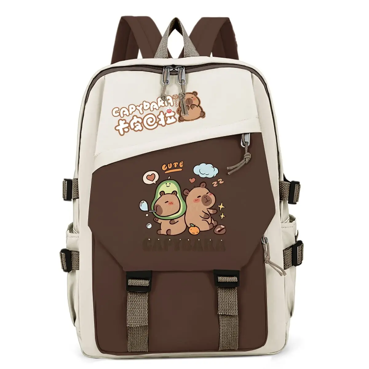 Plecak Szkolny dla Nastolatków z Motywem Kapibary, Uroczy Plecak Szkolny z Kreskówkową Kapibarą dla Dziewcząt i Chłopców, Plecak Młodzieżowy z Portem USB na Książki