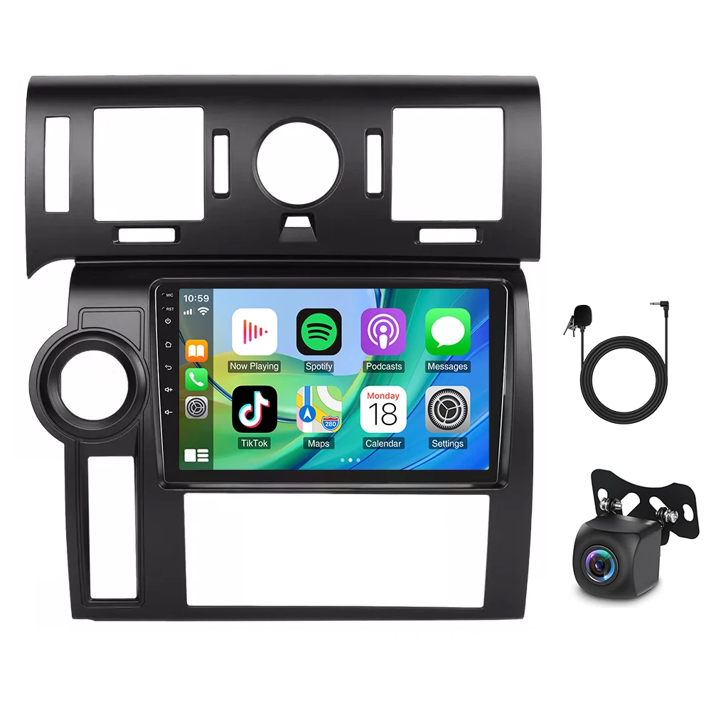 Car Navigation 9-inch -For 2008-2009 Hummer H2 Android 15 fit for CarPlay + Android Auto/2 + 64G + AHD Camera + Microphone
