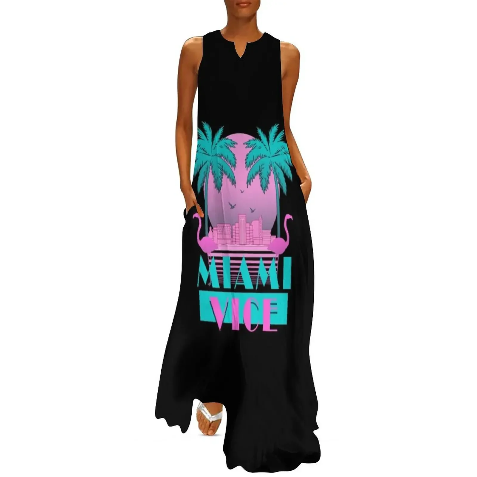 

Miami Vice - Retro 80s Design Essential . Long Dress Women's dress summer dress women 2025
