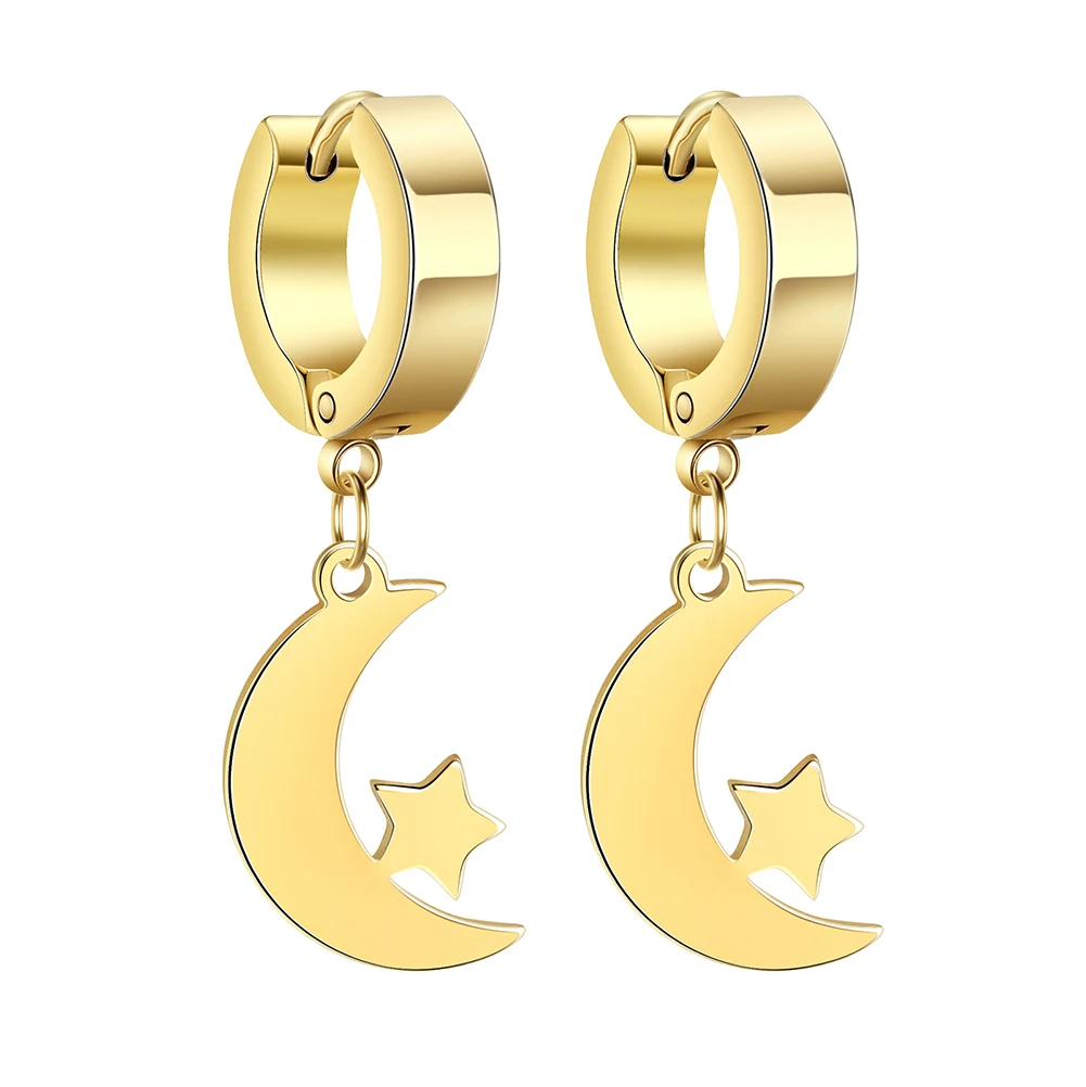 Kkjoy Edelstahl Neue Design Kette Hoop Ohrring Für Frauen Hohl Solide Stern Mond Anhänger Knorpel Ohrring Piercing Schmuck – Detail 9