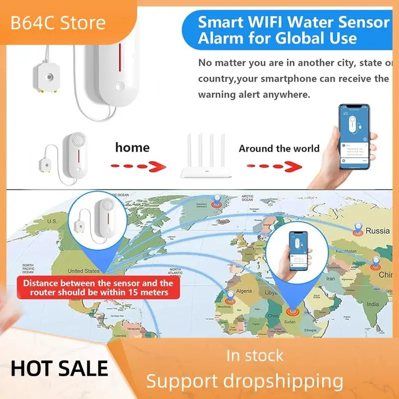 

Детектор утечки воды B64C, беспроводной монитор уровня резервуара со звуковой световой сигнализацией 100 дБ, оповещение о приложении и монитор-датчик утечки воды Du