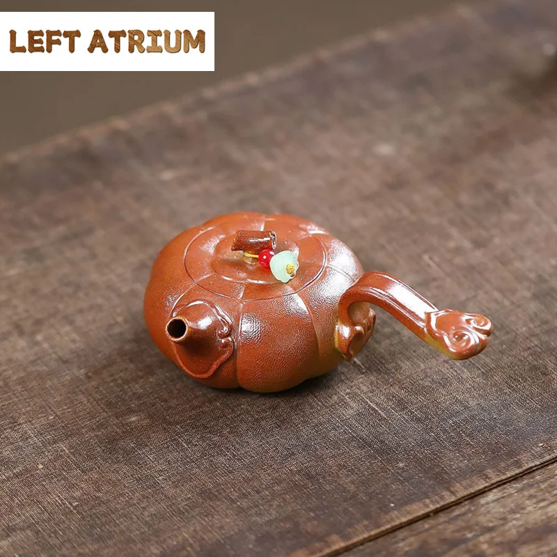 90ml Chinese Yixing Purple Clay Teapots Creative Handmade Pumpkin Shape Tea Pot Small Capacity Kettle Raw Ore Zisha Tea Set