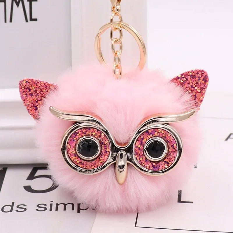 2024 Simple Fluffy Color Hairy Owl Charm Pendant Keychain for Women Gifts Fashion Bag Car Pendant Key Ring Accessories Jewelry