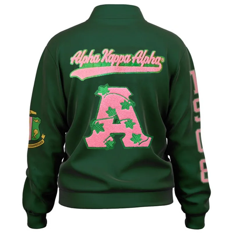 Iron on Pink Ivy Leaves Patch 1908 Embroidered Alpha Kappa Alpha Sorority Patch for Pretty Girls Cardigan