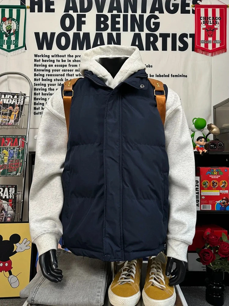 

Мужской комплект: тибетский синий жилет с воротником-стойкой и худи-жилетка без рукавов в американском ретро-стиле из хлопка