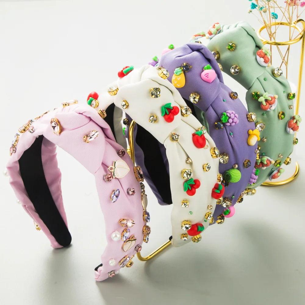 

New Macaron Fruit Accessories Headband Hand Sewn Rhinestones Creative Fashion Small Fresh Hair Accessories