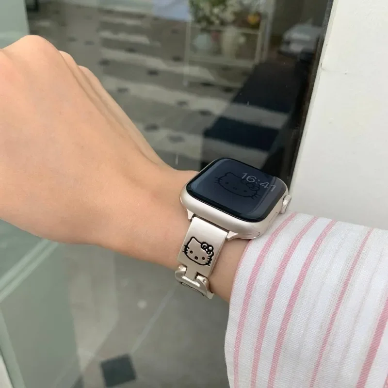 Sanrio Hello Kitty Metalen Band Voor Apple Horloge 49Mm 45Mm 44Mm 42Mm 41Mm 40Mm 38Mm Smartwatch Polsband Voor Iwatch 6 5 4 3 2 1