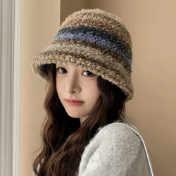 Colourful Knitted Hat Women Korea Autumn Winter Warm Dopamine Warm Fisherman's Hat Star Model Thickened Bucket Hat