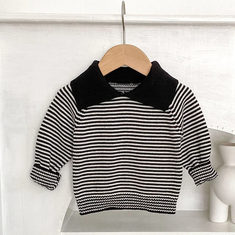 جديد ربيع 2026 بلوفر منسوج للأطفال البنات والأولاد بأكمام طويلة مخطط من 0 إلى 3 سنوات سترة للأطفال حديثي الولادة من البنات والأولاد