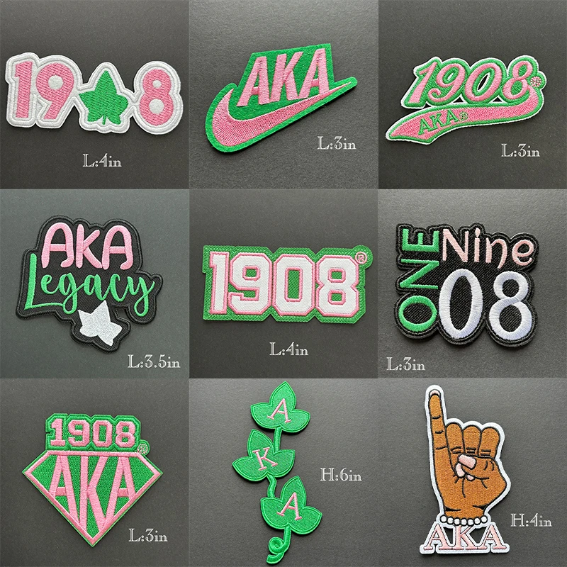 Small Size Pink & Green AKA 1908 Sorority Patch, Pretty Girl Soror Ivy Leaf  SkeeWee Embroidered Iron on Patch for Jacket