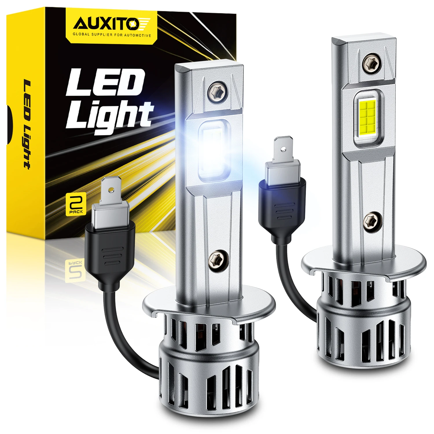 AUXITO 2Pcs Powerful H1 LED Can bus Turbo Headlight 12V CSP Lamp Bulb For Cars H1 High Beam Approved Headlamp Super Bright White