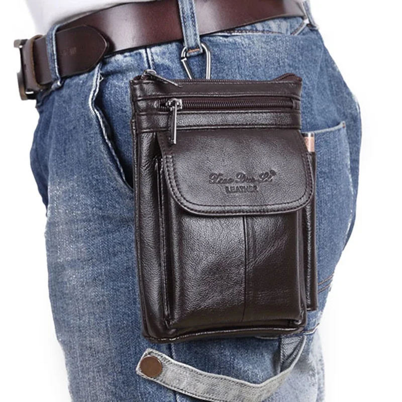 Men Small Messenger Business Bag Waist Pack Casual High Quality Male Loop Skin Belt Cross Body  Shoulder Bags Genuine Leather