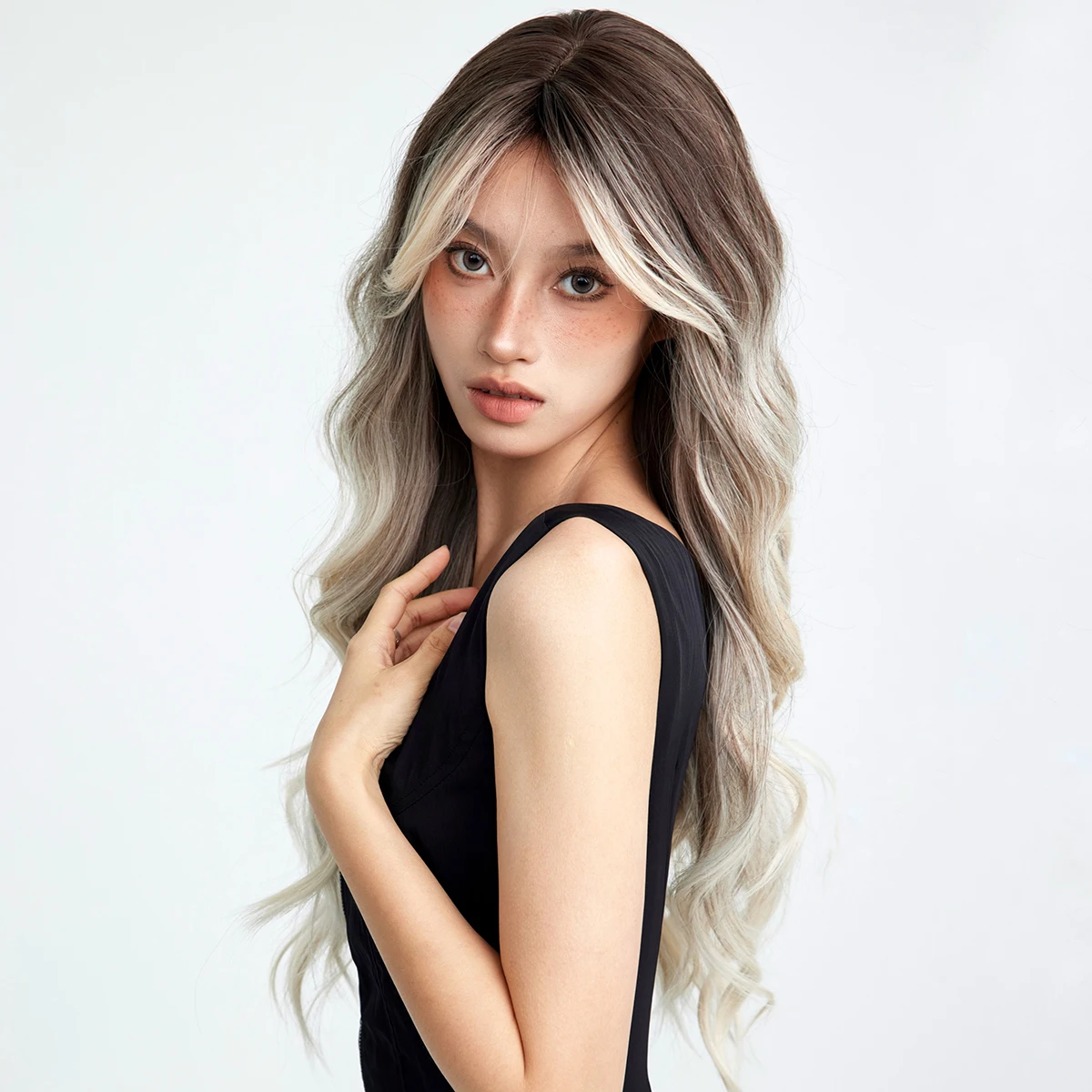 Smilco Mixed Color Blonde Brown Long Synthetic Wigs With Bangs Daily Cosplay Wig For Women Natural Heat Resistant Fake Hair