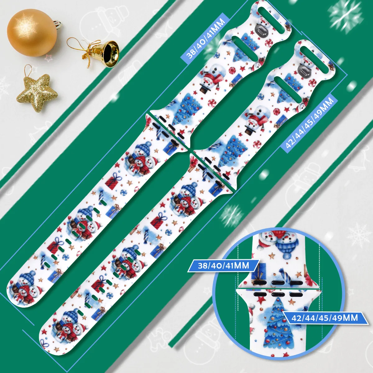 Eight Character Buckle Silicone Strap for iWatch 38/40/41/42/44/45/49MM Christmas Gifts Santa Claus Christmas Tree Elk Snowman