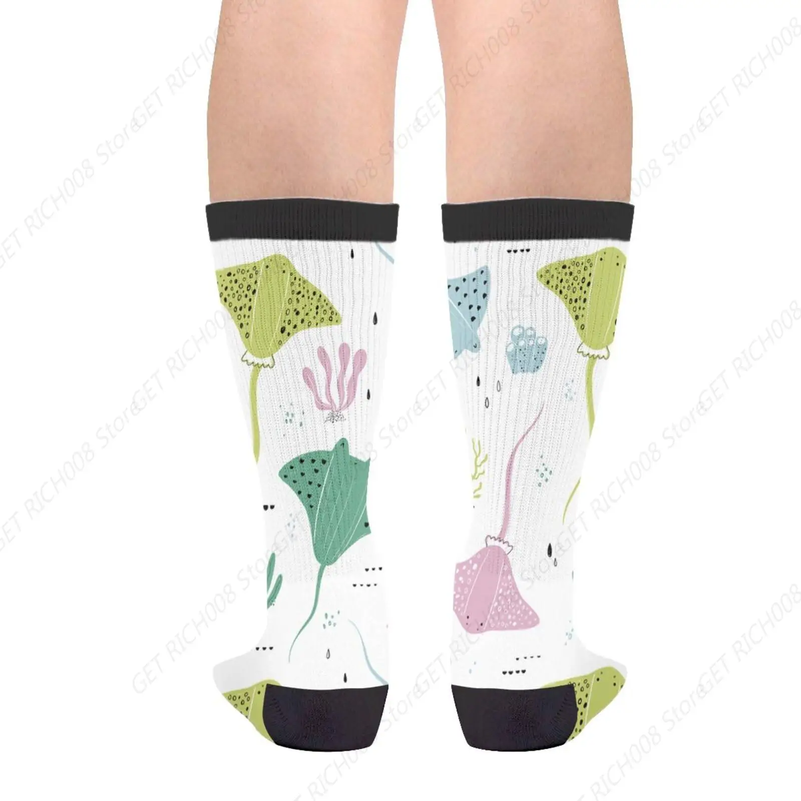 Stingrays Scandinavian Style Sea Ocean Manta Rays Novelty Fun Crew Socks Fashion Comfortable Men And Women Crazy Dress Socks