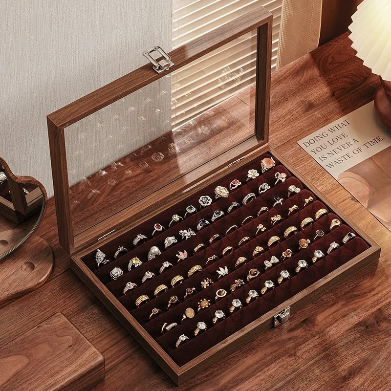 

Деревянная коробка для демонстрации колец, оптовая продажа, чехлы-органайзеры для колец, большие роскошные витрины для ювелирных изделий, дорожные коробки для хранения ювелирных изделий в стиле ретро