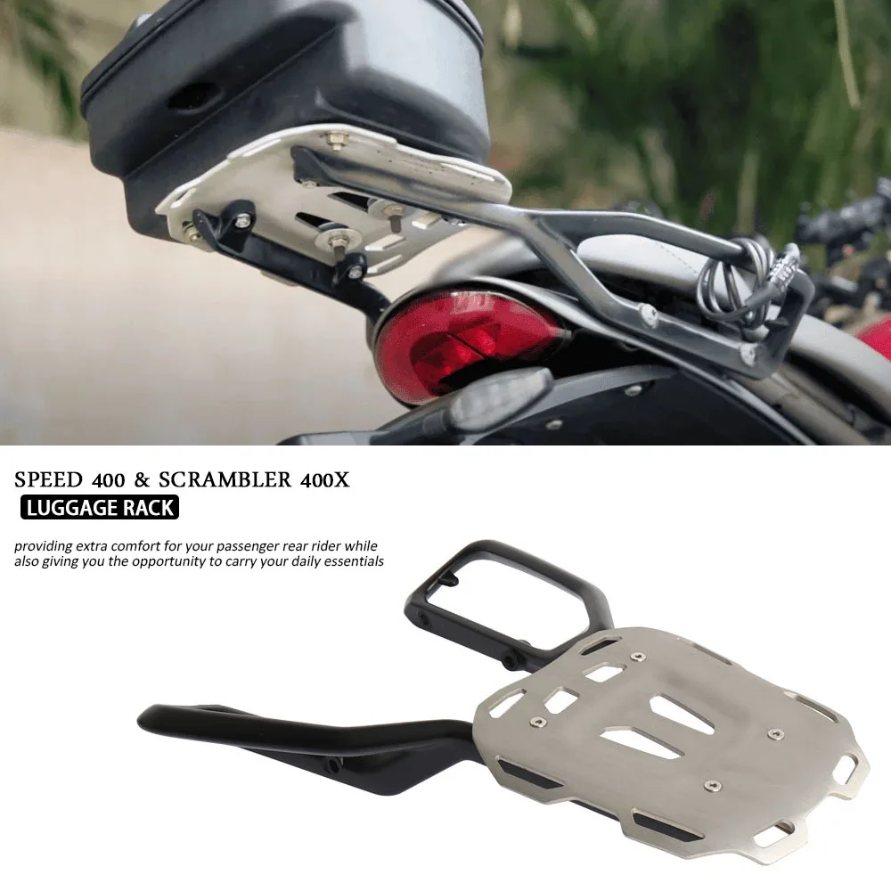 

2024 2025 Motorcycle Rear Luggage Rack Carrier Case Support Holder Cargo Bracket New For Scrambler 400X SPEED Speed 400